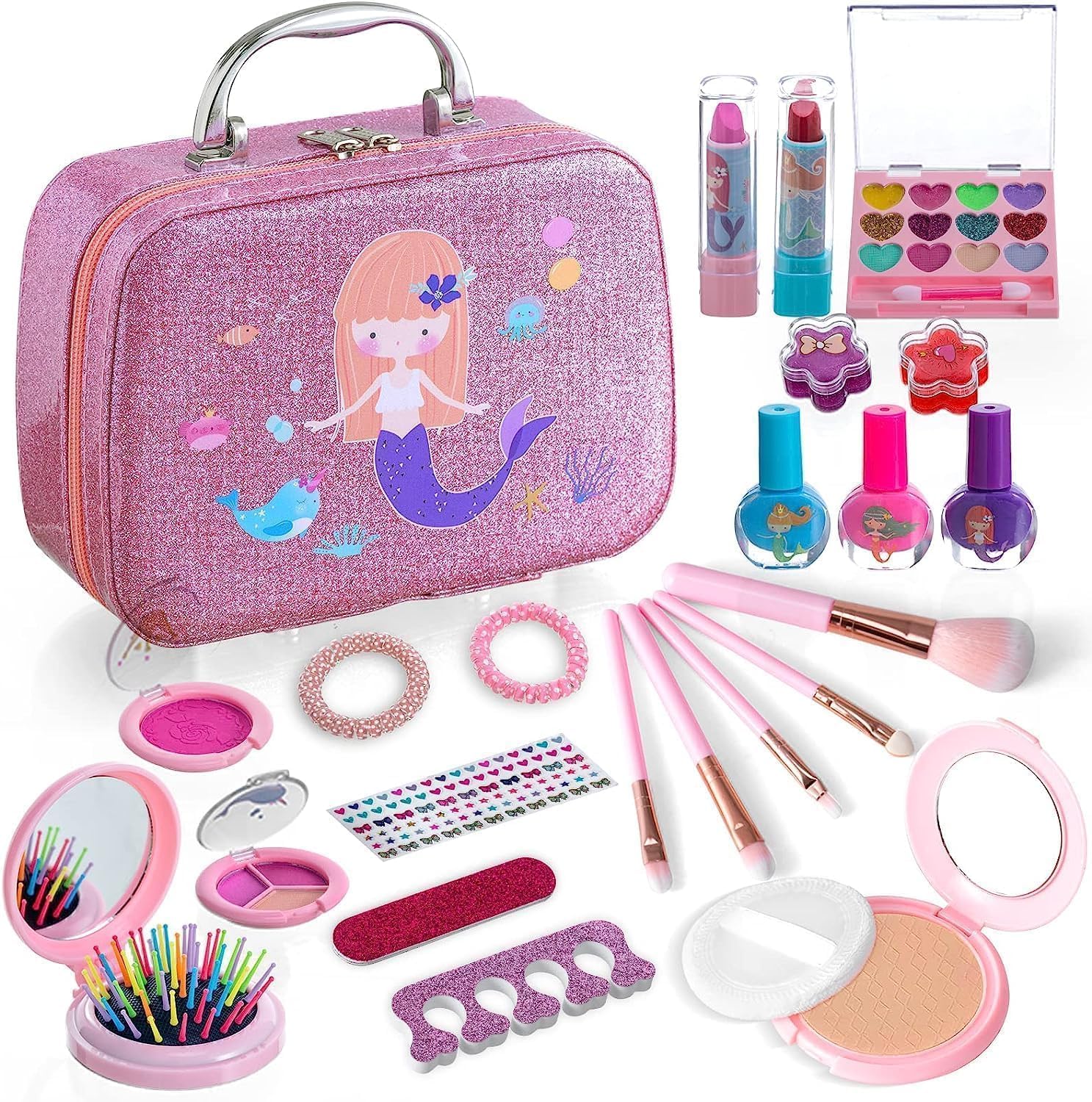 Girls Makeup Kit for Girls 24 PCS Princess Washable Girl Make up Pretend Play Makeup Set Birthday Gift Set with Carry Bag for Girl Party