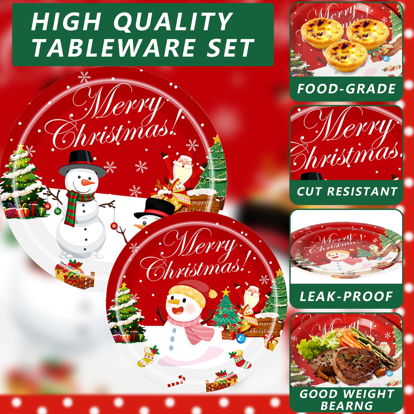 Stoviglie Di Carta Per Feste Di Natale - Set Completo Per 24 Ospiti, Con Piatti, Bicchieri E Tovaglioli - Decorazioni Natalizie Riciclabili