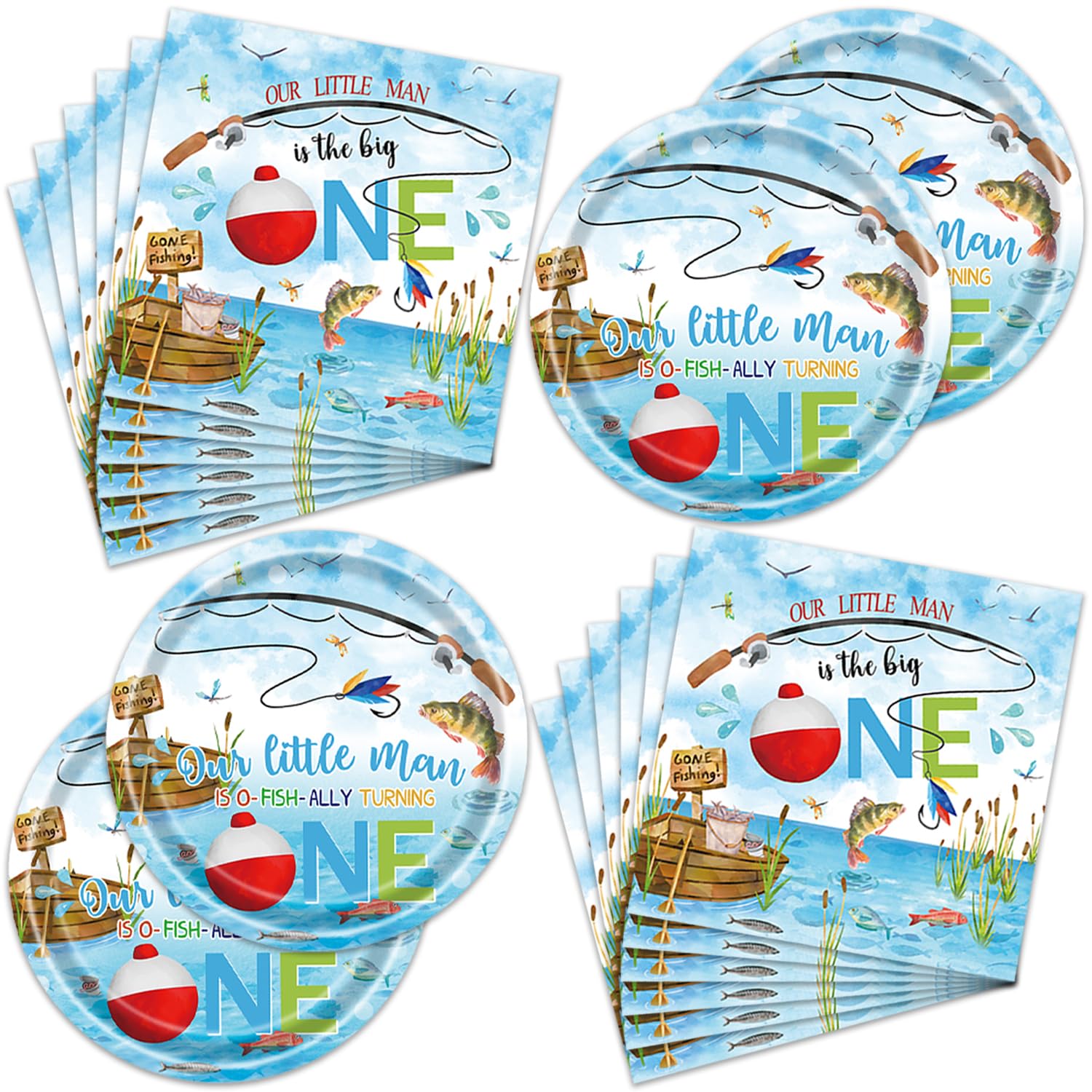 go fishing Party Plates and Napkins - 40 PCS go fishing Birthday Party Supplies for Boys and girl Disposable Dinner Dessert Cake Paper Plates Lunch