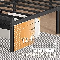 Vista 4 de Base de cama tamaño individual con estación de carga USB, marco de cama LED con cabecera de almacenamiento de madera, cama de plataforma de metal