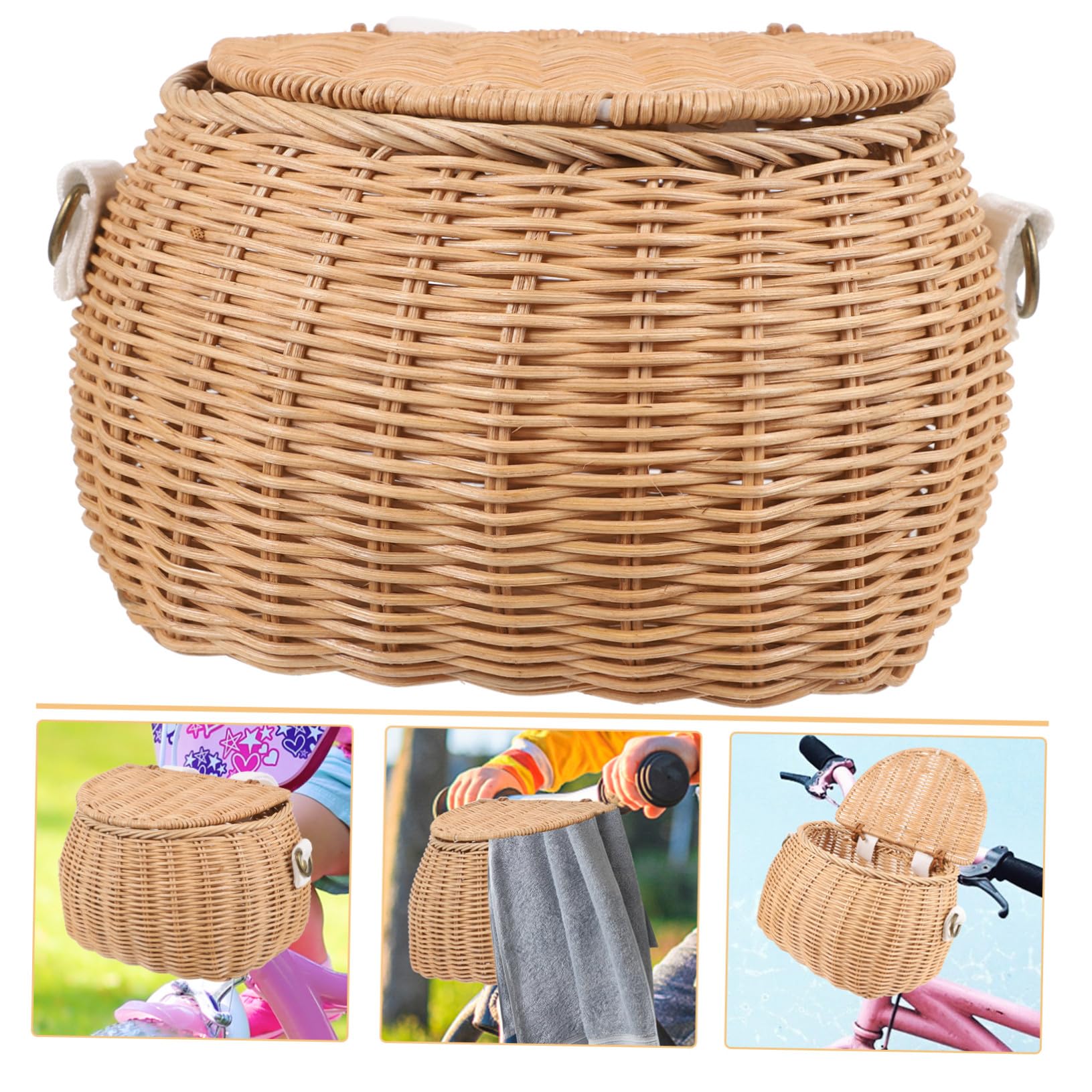 Panier de Vélo en Rotin pour Garçon et Filles Couleur Jaune Panier de Rangement Sûr et Résistant Accessoire Pratique pour Vélo Adapté pour Serviettes et Gobelets