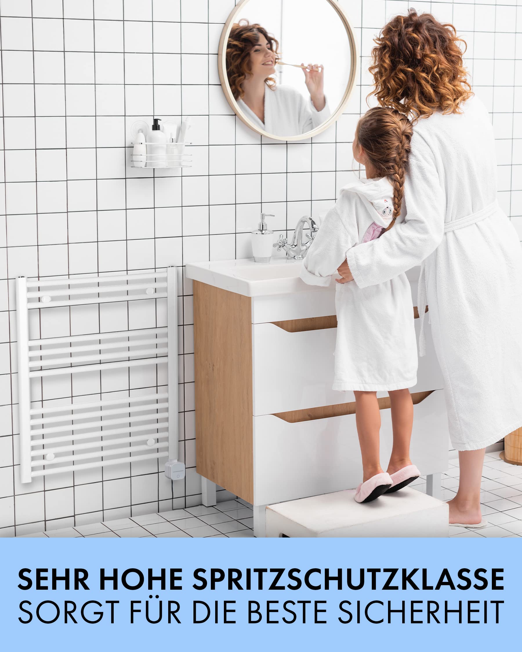 anapont Scaldasalviette elettrico da bagno 775hx600b – nero – con funzione timer – Scaldasalviette – Riscaldamento elettrico – Asciugamani da bagno – Made in Germany
