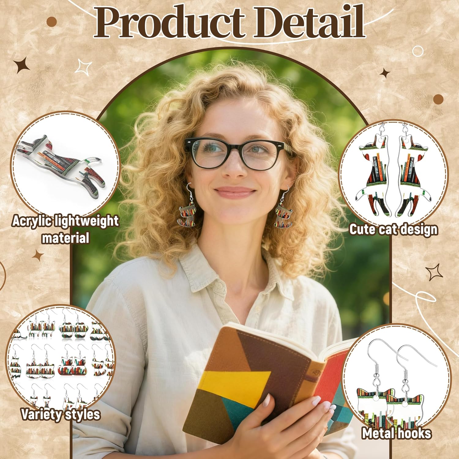 Valentines Book Earrings 12 Pairs, Book Lovers & Readers Valentines Gifts with Cat, Bookshelf, Acrylic Dangle Earrings for Librarian, Student, Women Gift, Teacher Appreciation Day Gifts - Image 2