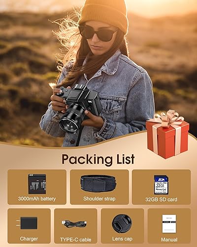 Miniatura 8 de Cámaras digitales True 5K de 80MP para fotografía - Cámara WiFi para videoblogs de 80MP para YouTube con pantalla táctil de 4.0", zoom 18X, tapa de