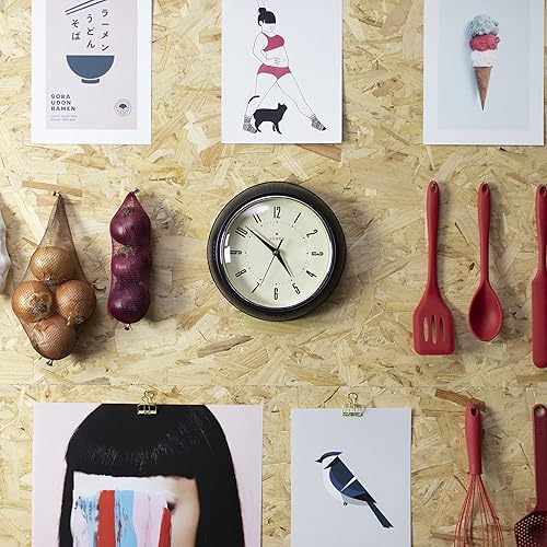 Miniatura 3 de JONES CLOCKS Reloj de pared retro redondo, negro, 9.6 x 9.6 pulgadas, números fáciles de leer, interiores, funda acrílica, cocina, sala de estar,