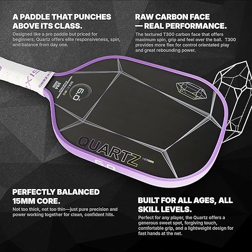 Miniatura 4 de Six Zero Pickleball Paleta de pickleball de cuarzo, construcción premium, carbono crudo, ideal para principiantes