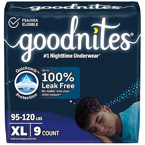 Goodnites Boys' Nighttime Bedwetting Underwear, Size Extra Large (95-120 lbs), 9 Ct, Packaging May Vary - X-Large - 9