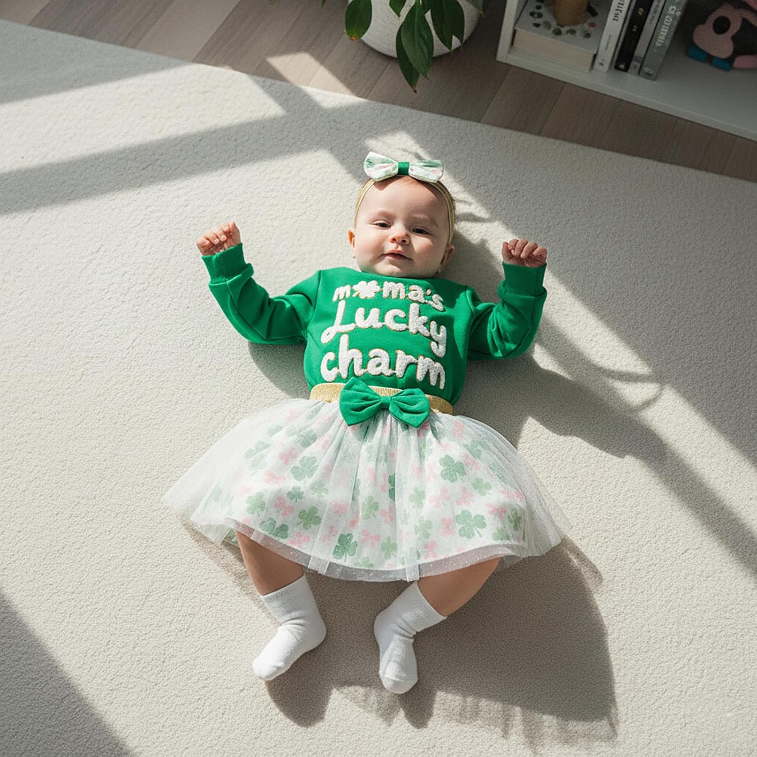 Toddler Baby Girl St Patricks Day Outfit Little Girl Clothes Skirt Set Lucky Charm Sweatshirt Clover Tutu Dress - Image 2