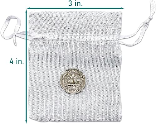 Vista 30 de TheDisplayGuys - 24-Pack Striped Weave Organza Gift Bags w/Drawstrings - Small 3" x 4" - Iridescent - for Party Favors, Samples, Treats