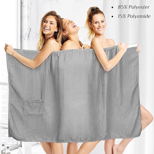 Miniatura 4 de Tigeen 4 Pcs Towel Wrap for Women Waffle Spa Robe with Adjustable Closure Elastic Top Lightweight Wraps for Shower Bath