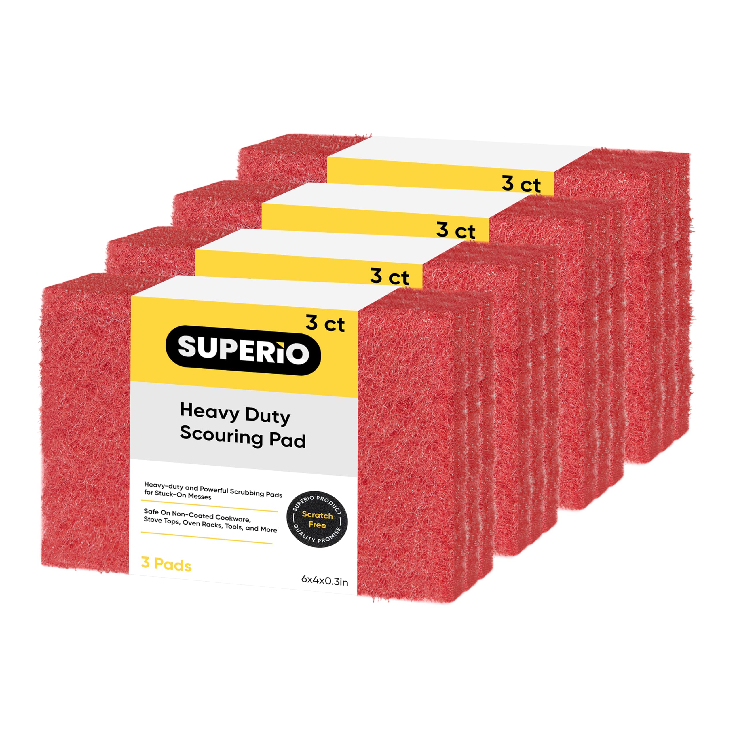 Scouring Pad Non-Scratching Scrubber Non-Scratch Cleaning Scrub Pads Heavy Duty Scouring Pad Reusable Kitchen Scrubbing Pad Pack of 12 Red, by Superio