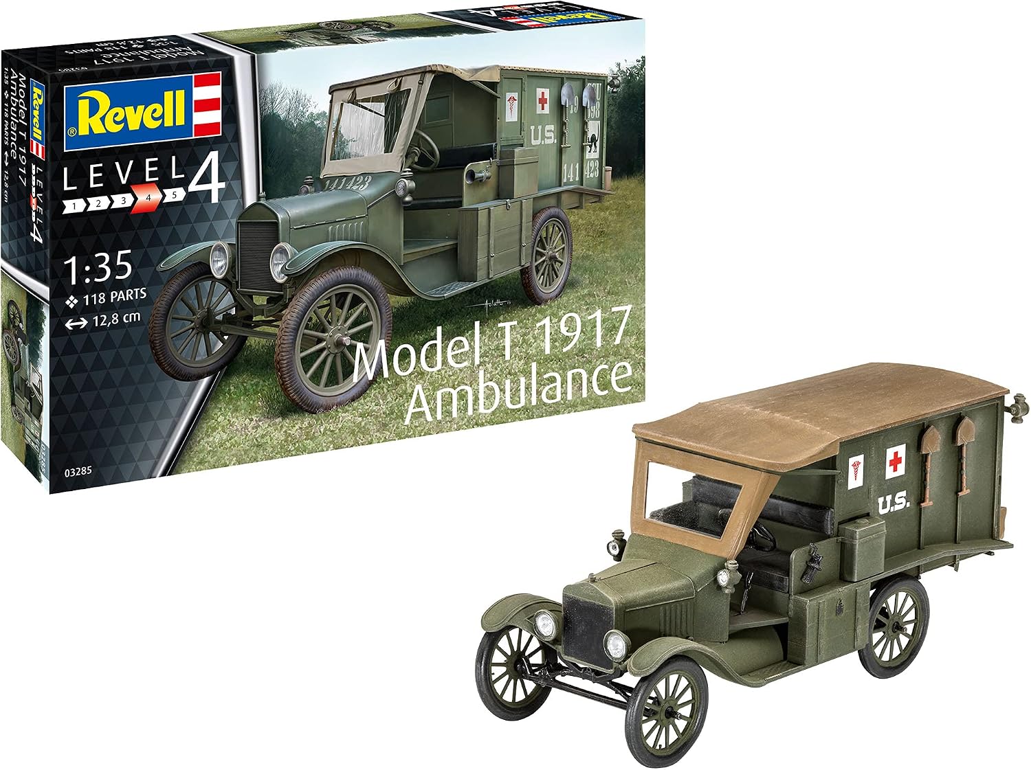 Revell RV03285 03285 3285 1:35 T 1917 Ambulance Plastic Model Kit, Multicolour, 1/35