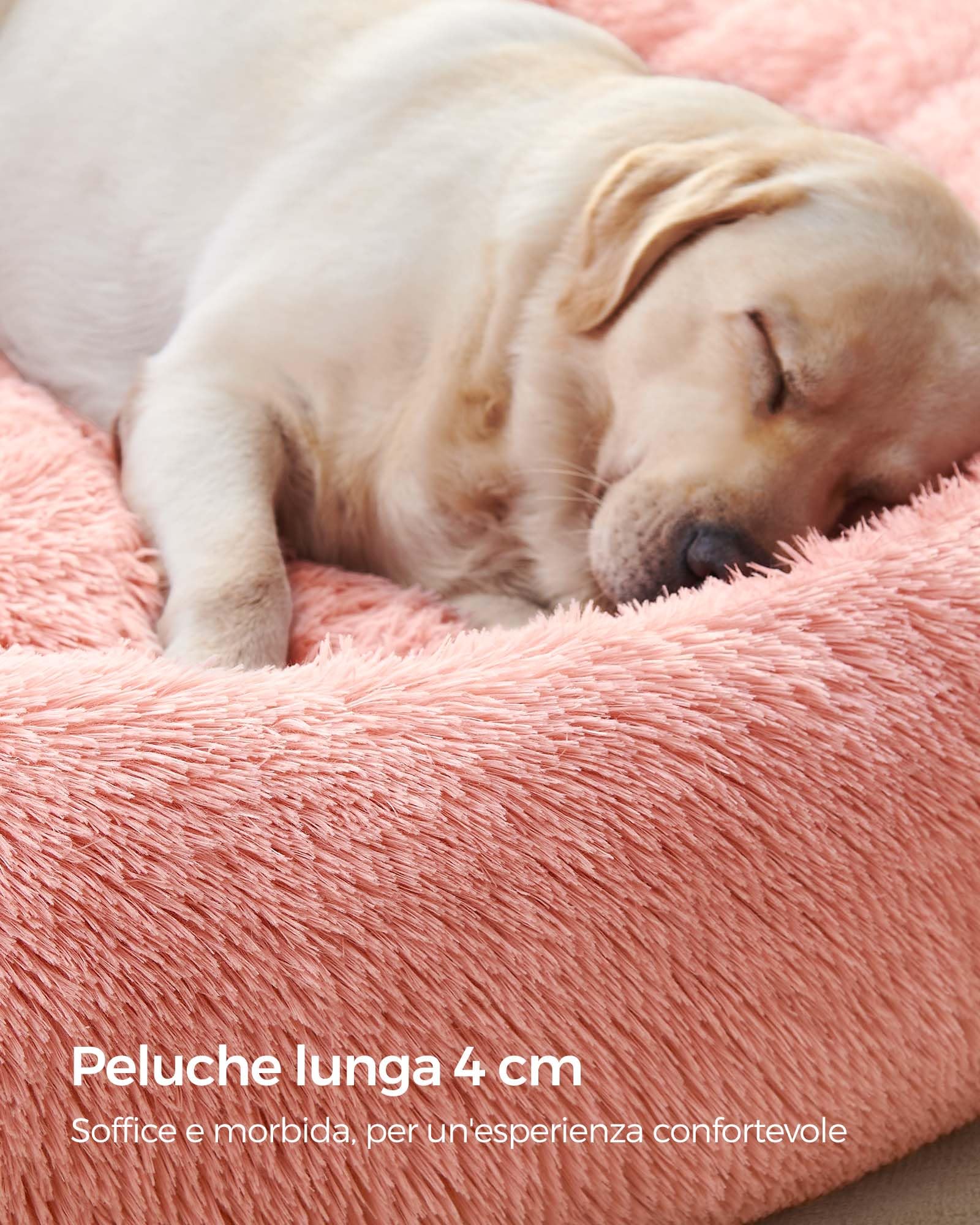 Feandrea Cuccia Cane Interno, Cuccia per Cani, Lettino per Animali Domestici a Ciambella, Cuscino Sfoderabile e Lavabile, Tappeto di Peluche, Diametro 120 cm, Rosa PGW043R01