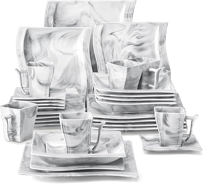 MALACASA Vaisselle AMELIA-BT, Service Complet De Table 24 Pièces, Rond