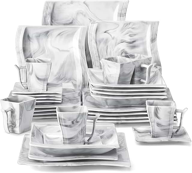 MALACASA Plates and Bowls Sets, 30 Piece Porcelain Dinnerware Sets for 6...