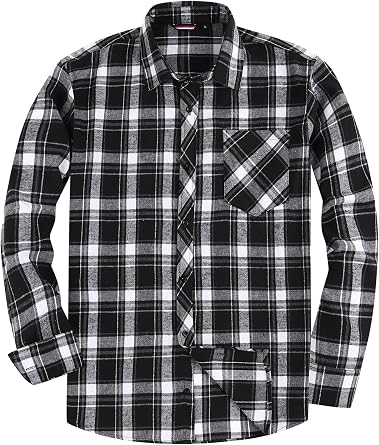 Mens Flannel Shirts Button Down Casual Shirts Long Sleeve Plaid Shirts with Chest Pocket
