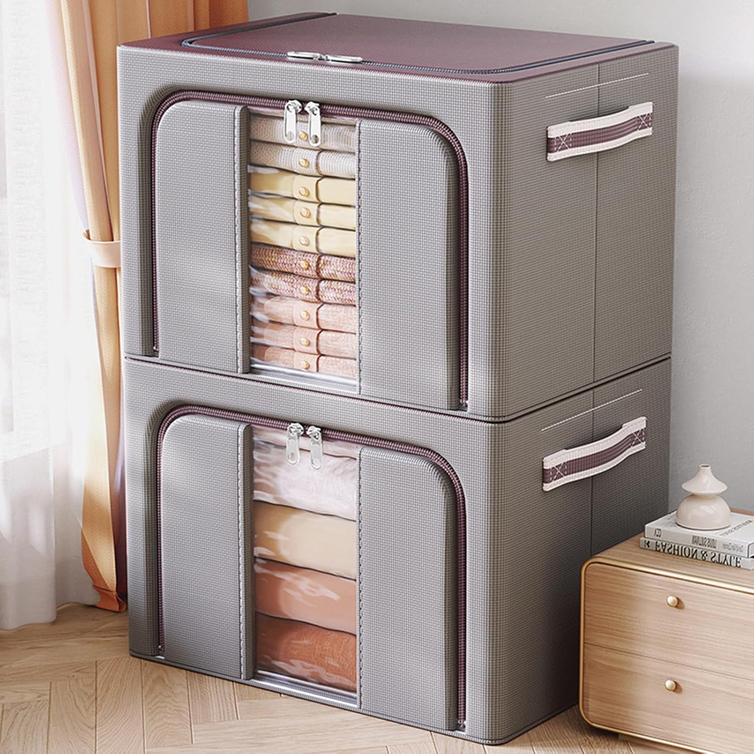 2 Pack Underbed Storage Containers Bin, Under Bed Storage with Lids, Large Under Bed Storage Organizer Box, Foldable Under The Storage Bags for Organizing Clothes, Shoes