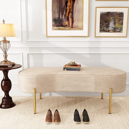 Miniatura 7 de ALISH Banco tapizado moderno otomano, banco de cama, banco de entrada con patas doradas para sala de estar, dormitorio, color blanco
