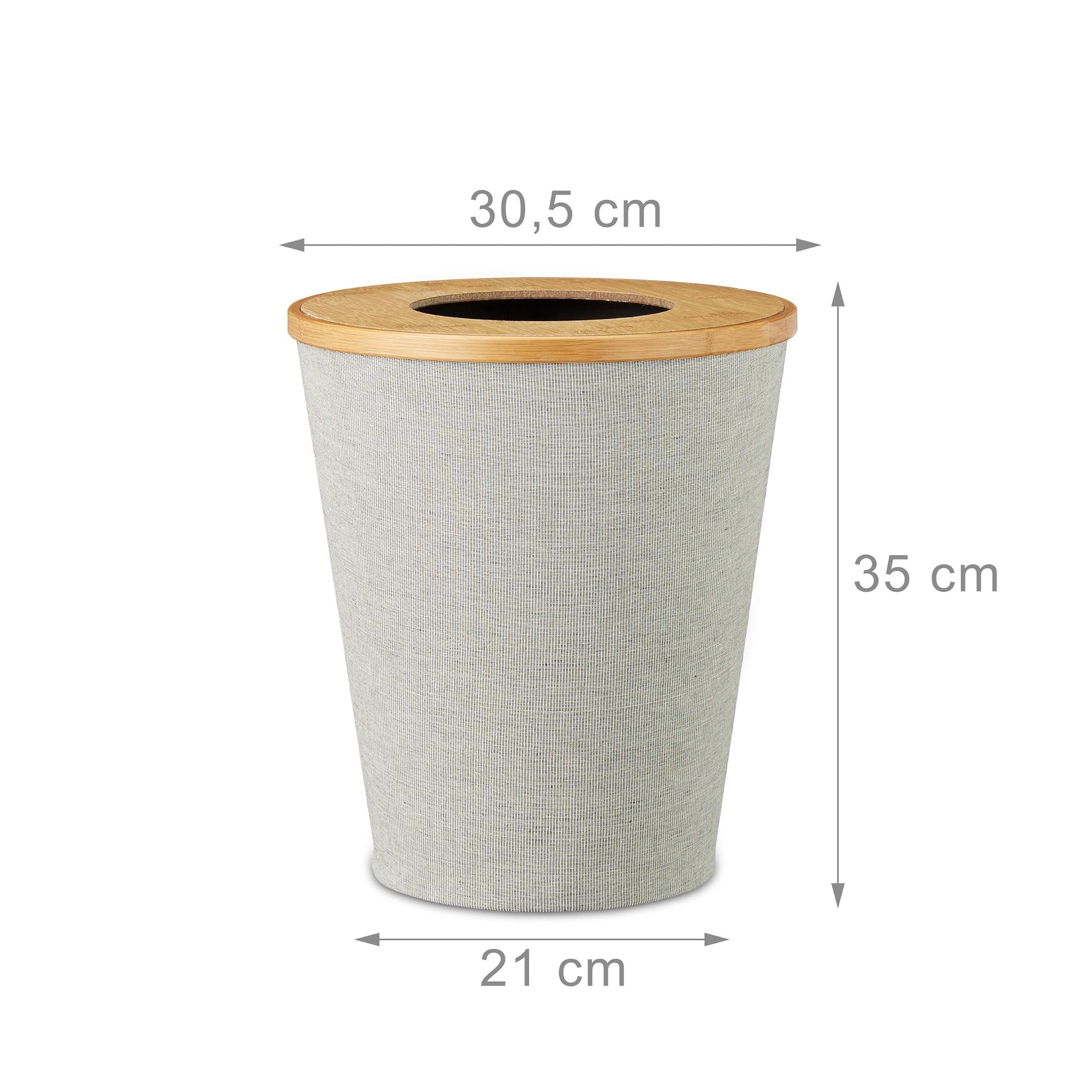 Relaxdays Cestino gettacarte bambù pattumiera tonda secchio interno coperchio chiusura magnetica alto 35 cm beige/grigio