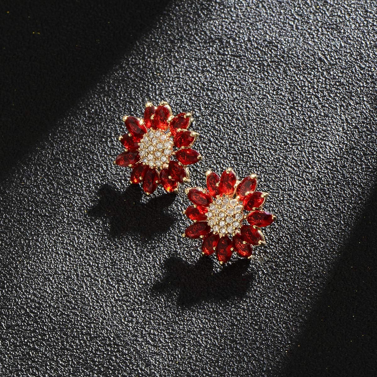 Crystal Flower Burst Stud Earirings - Big Sterling Silver CZ Cubic Zirconia Rhinestone Daisy Sunflower Floral Cluster Studs Bridal Wedding Party Prom Costume Jewelry for Bride Bridesmaids Women Birthstone Birthday Gift - Image 5