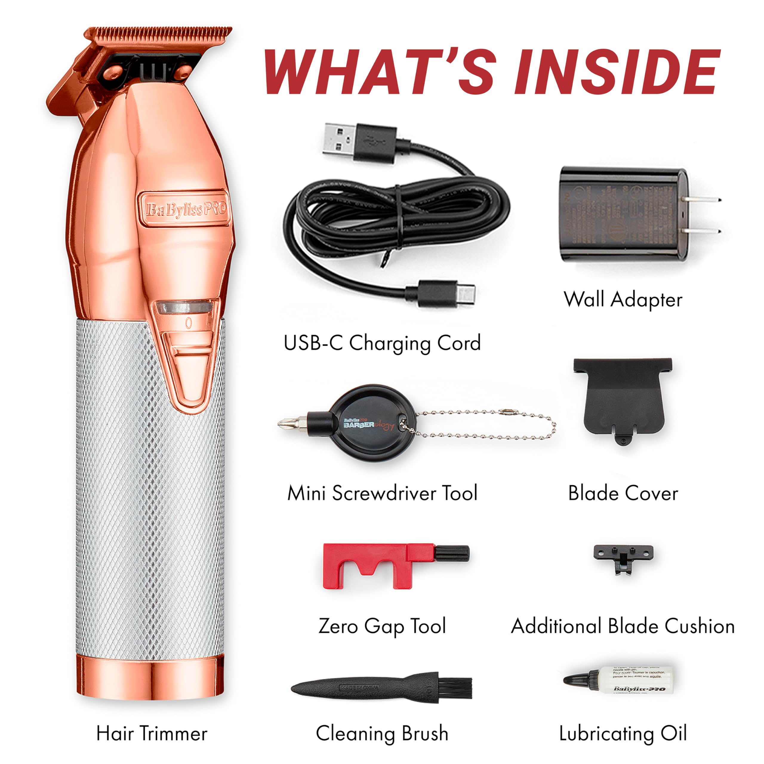 BaBylissPRO FX+ Professional Barber Cord/Cordless Hair Trimmers – Beard Trimmer for Men, Professional Stylist & Barber Clippers, USB-C Cordless Hair Trimmers for Men: Rosegold