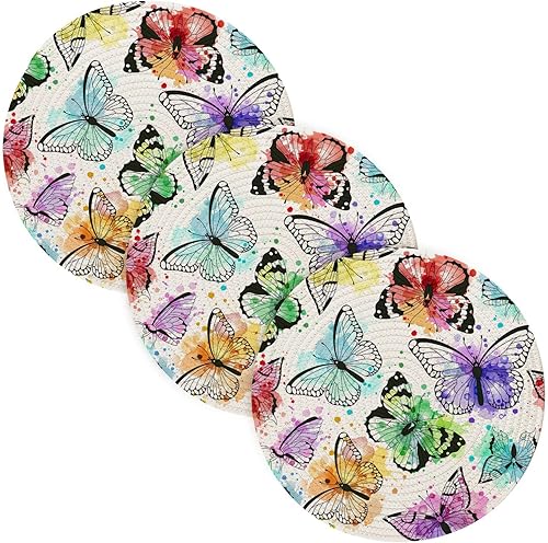 3 Pcs Nonslip Trivet Silhouettes Butterflies Watercolor for Hot Pots and Pans 15in Cotton Thread Weave Heat Resistant Table Mats for Teapot Kitchen