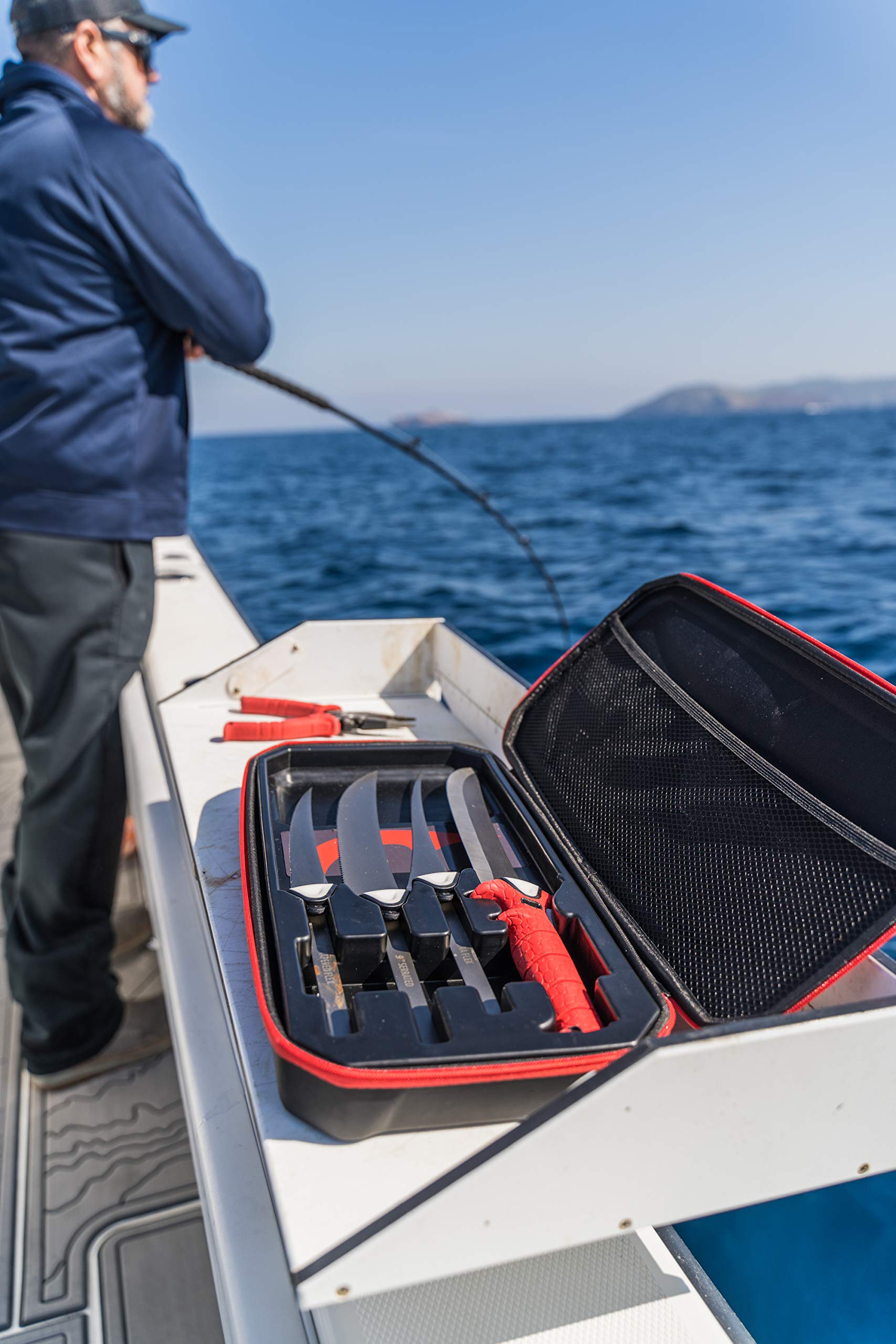 BUBBA Multi-Flex Lame interchangeable avec poignée antidérapante, 4 lames antiadhésives en ti-nitrure et étui pour la pêche