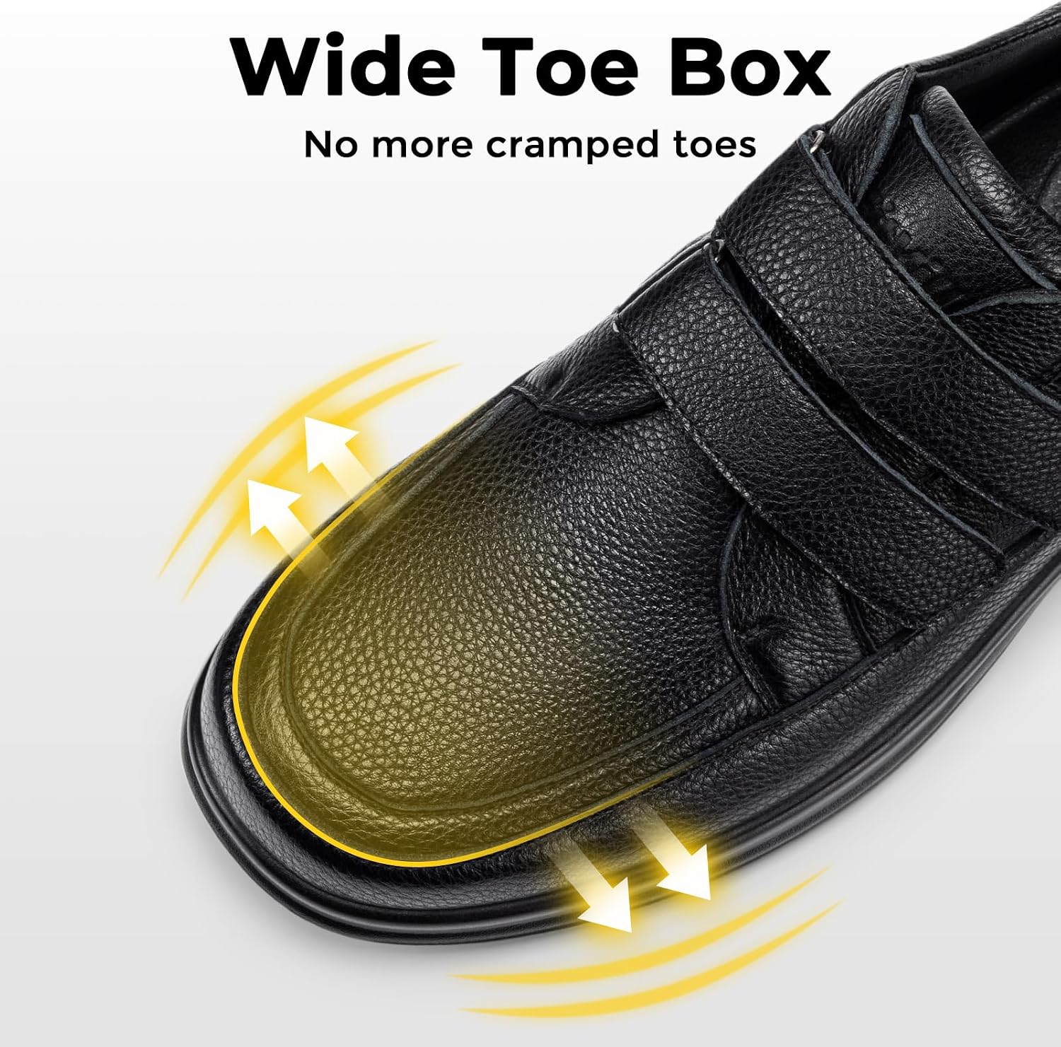 FitVille Men's Extra Wide Leather Comfort Dress Shoes, Easy-On & Hook and Loop Business Casual Walking Shoes, Orthopedic Arch Support Slip-Resistant Diabetic Friendly image 4