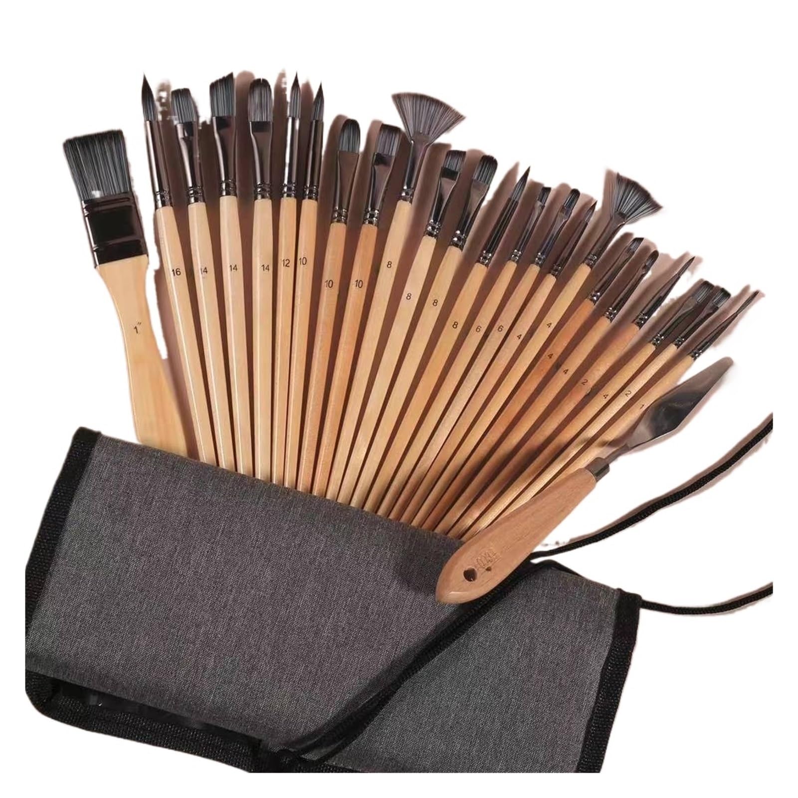 Ensemble de pinceaux Peinture d'artiste à Tige Courte en Poils Bouleau Nylon, 24 pièces, Applicable l'aquarelle et la Acrylique, Fourniture d'art