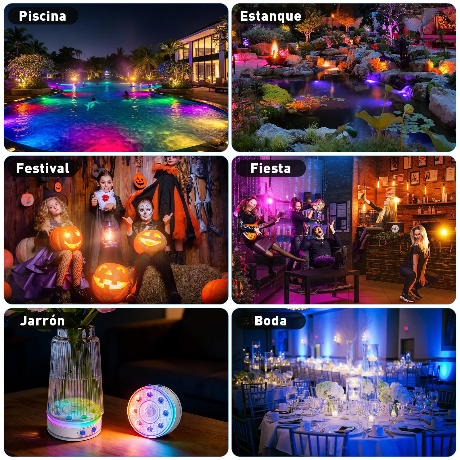 Luces para Piscina, Sumergible Recargable Luces LED Piscina Desmontable con Mando a Distancia, Iluminación Magnética Flotante LED RGB para Piscinas, Estanques, Fuentes, Acuarios (2 Pieza)