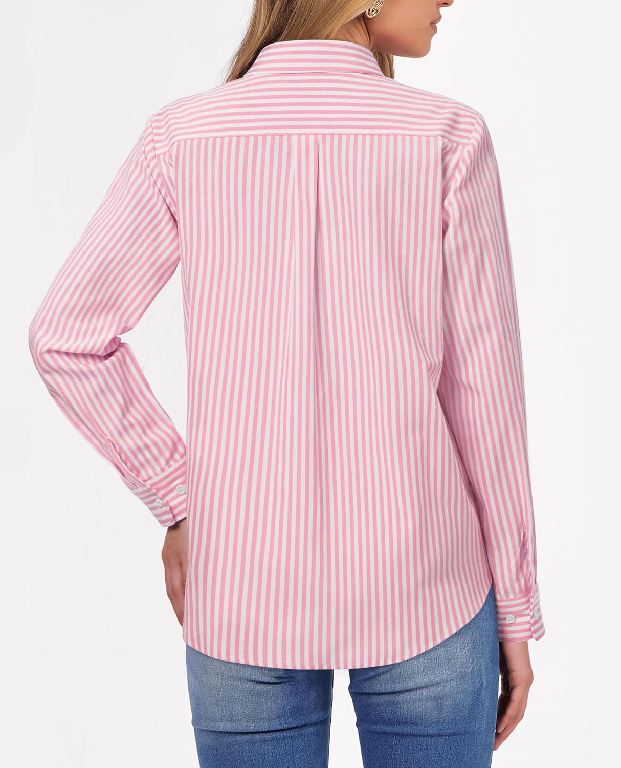siliteelon Button Down Shirts for Women Striped Oxford Shirts Wrinkle Free Casual Dress Shirt Long Sleeve Work Blouses Tops - Image 2