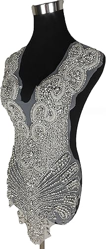 Miniatura 2 de Labellezalady - Parche de aplique de corpiño completo de lujo con strass hechos a mano, strass de plata brillante para corpiño de vestido de novia