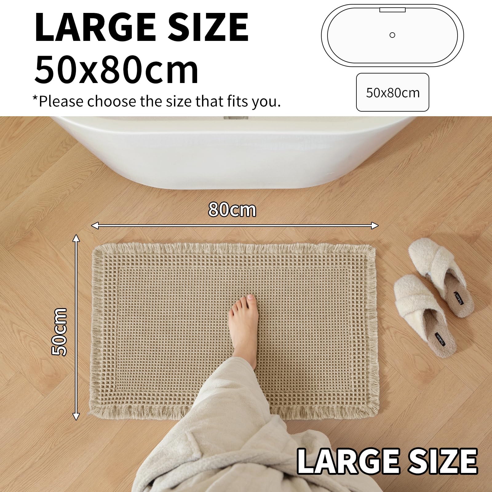 Tapis De Bain Antiderapant 50x80cm Absorbant l'eau Lavable en Machine Marron