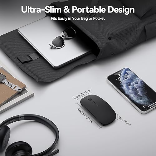 Miniatura 6 de TECKNET Ratón inalámbrico Bluetooth, 6 DPI ajustables, modo dual (receptor USB Bluetooth 5.23.0 y 2.4G), mouse portátil silencioso y recargable para