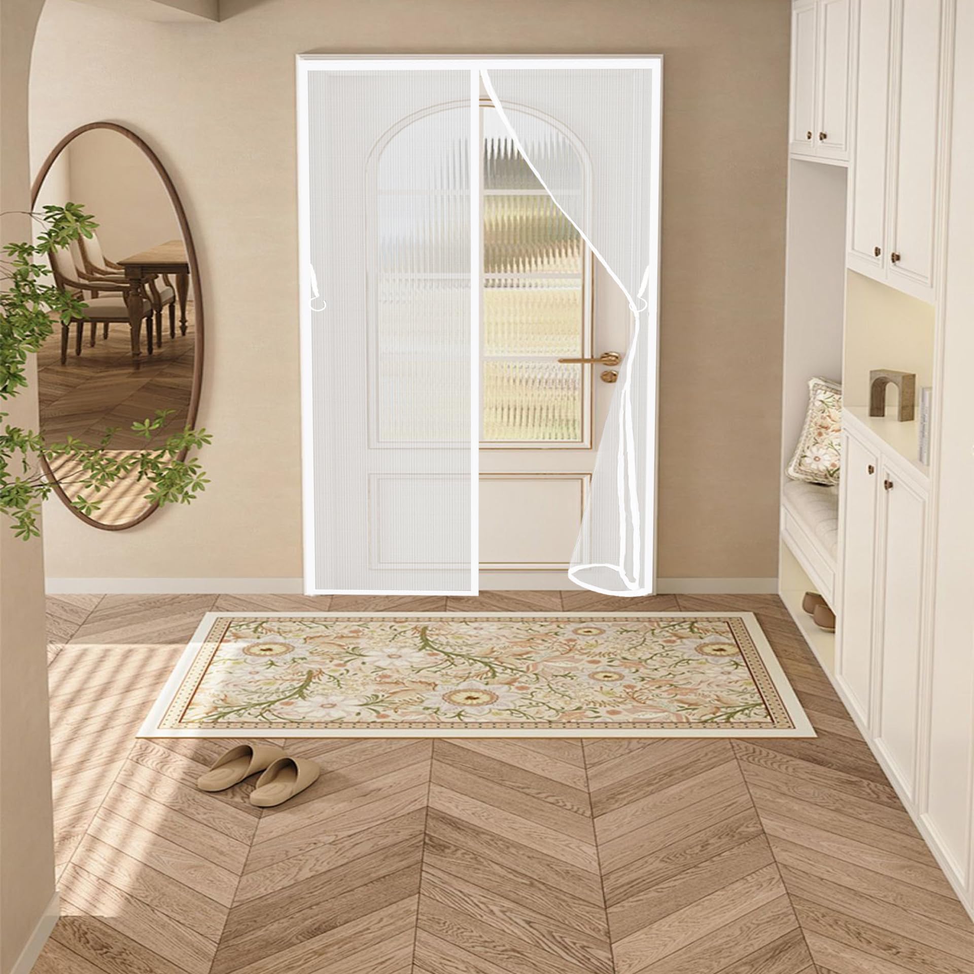 Moustiquaire Porte 204 x 196 cm Aimants Puissants Fermeture Automatique Moustiquaire Magnétique pour Portes Maintient L'Air Frais à L'Intérieur, Blanc