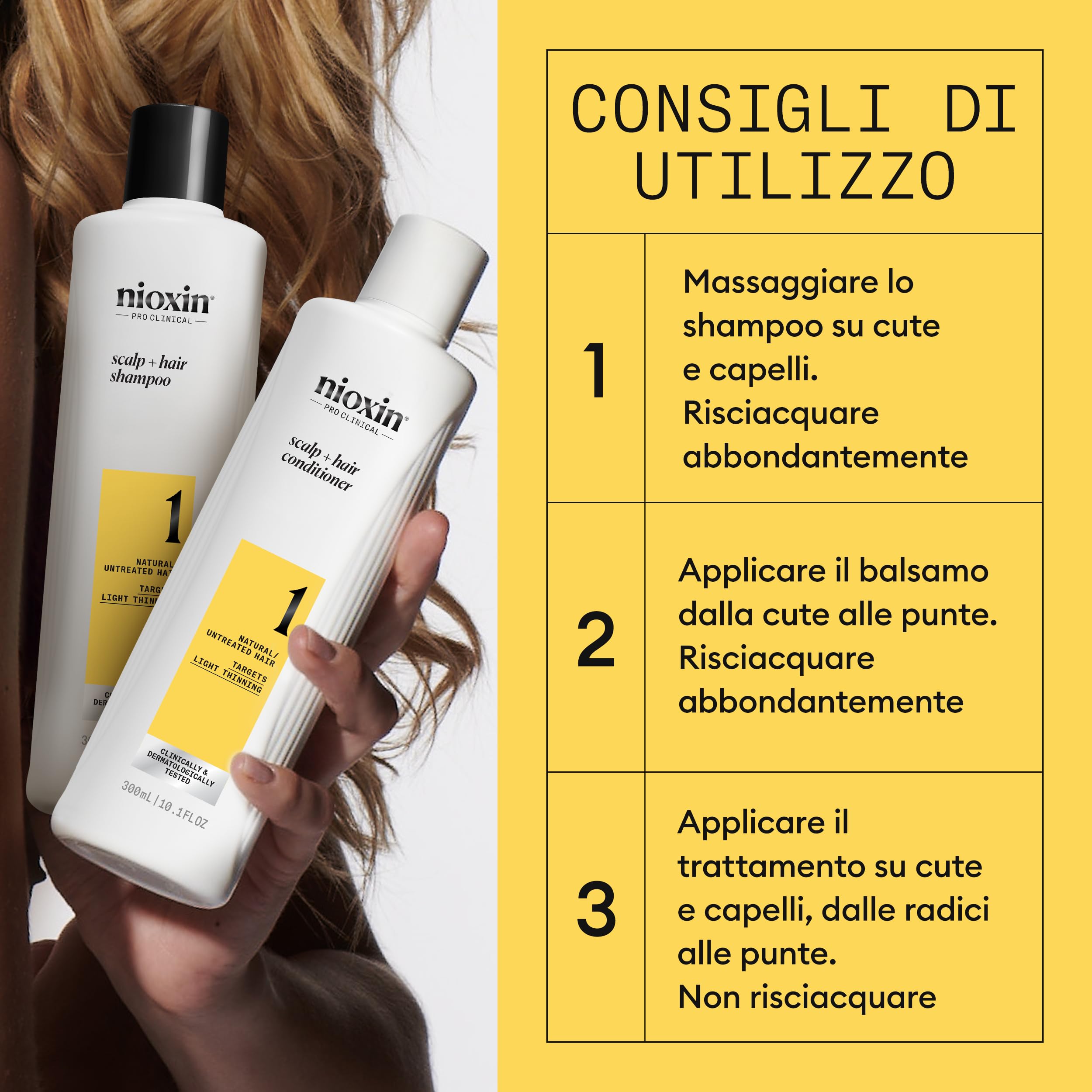 Nioxin Scalp + Hair Thickening Sistema 1 Shampoo, Balsamo, Trattamento Cuoio Capelluto per Capelli Naturali con Assottigliamento Lieve