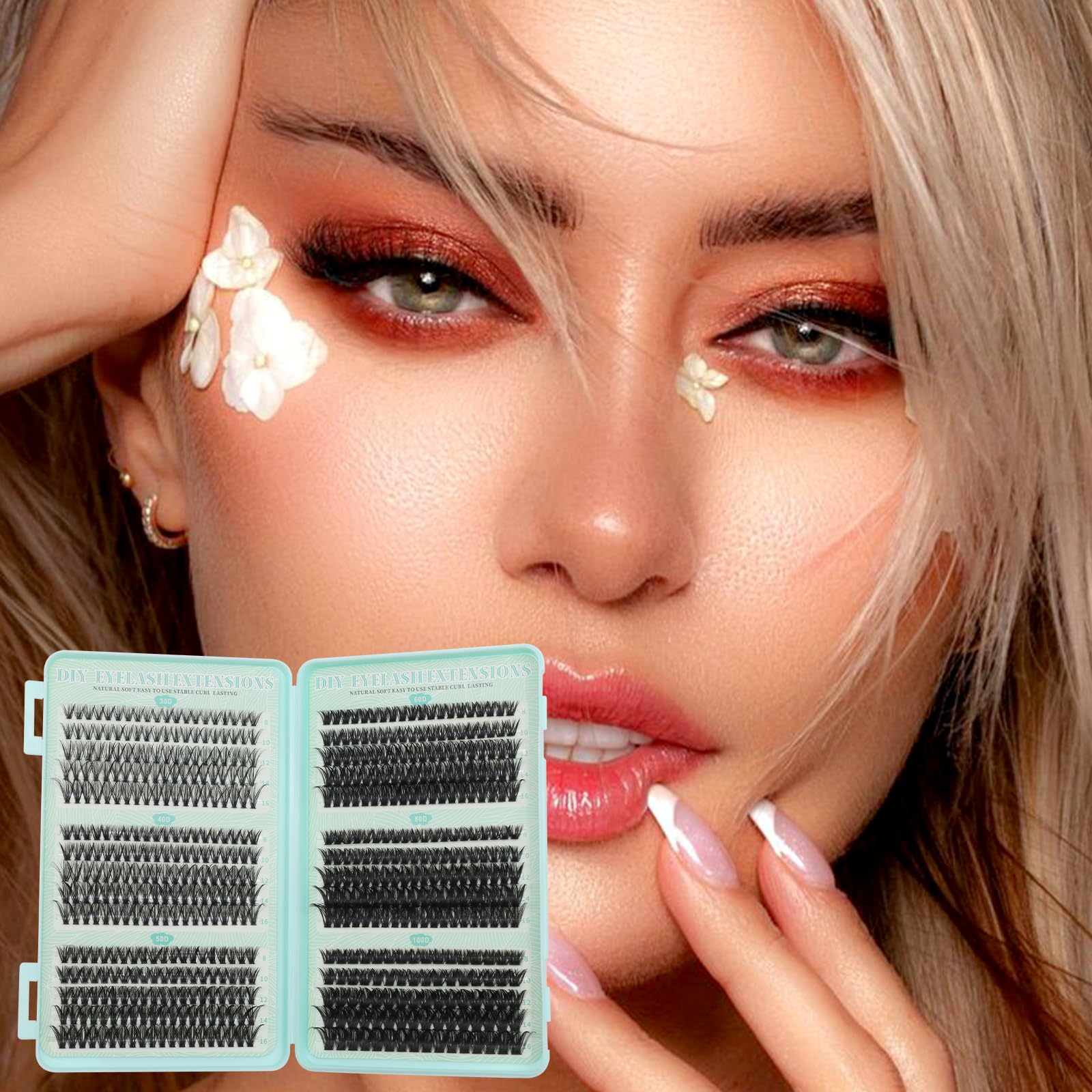VEGCOO 570 Pezzi Ciglia Finte Extension Ciglia 30-40-50-60-80-100D Curl Ciglia-Finte Ciuffetti per Estendere le Ciglias a Casa Eyelashes Naturali per Ragazze e Donne Principianti con Accessori(8-16mm)