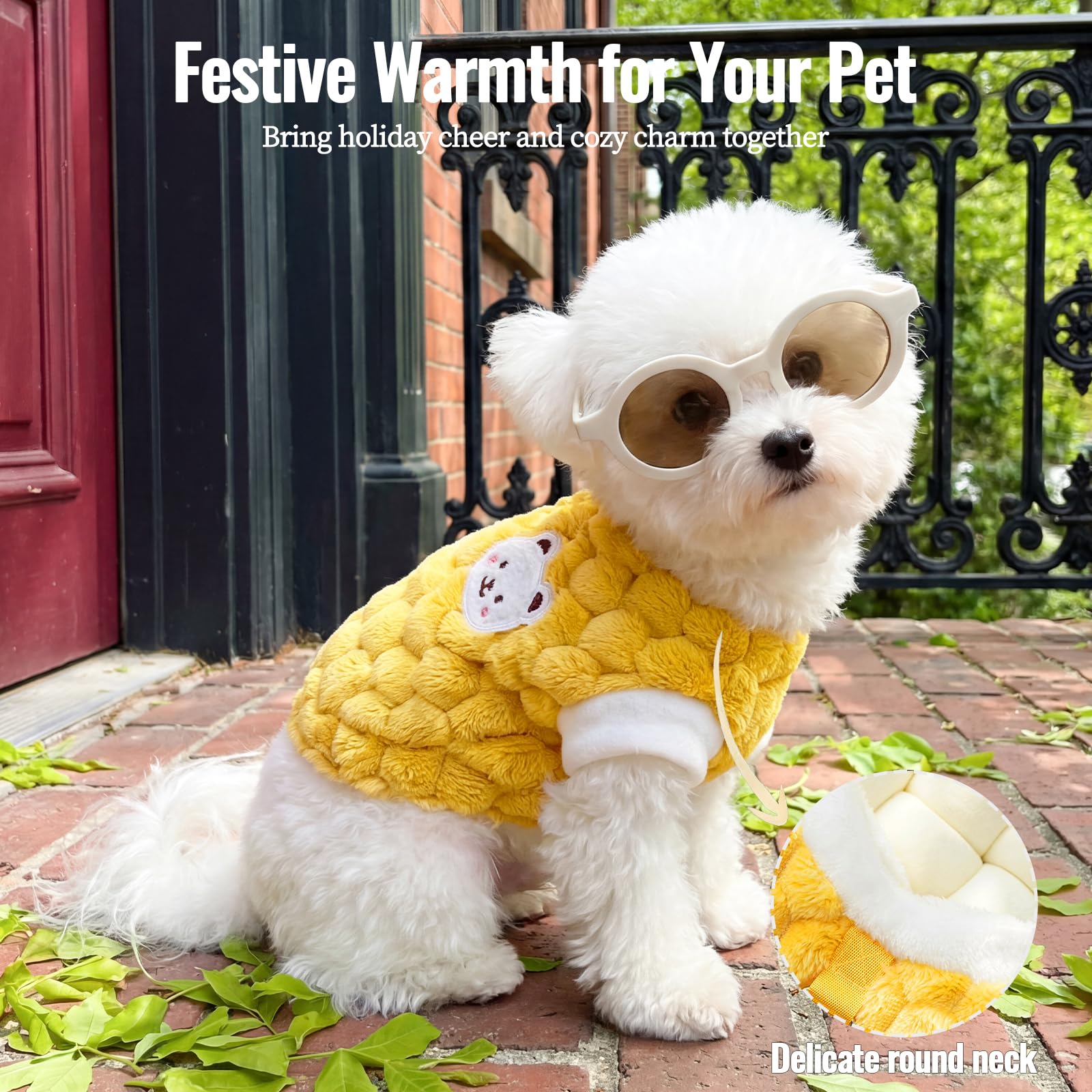 Hundepullover für kleine Hunde, extra warmer Rollkragenpullover, weicher Strickpullover, Hundemantel für Winter und Weihnachten, gemütliches Haustier-Outfit (Gelb, L)