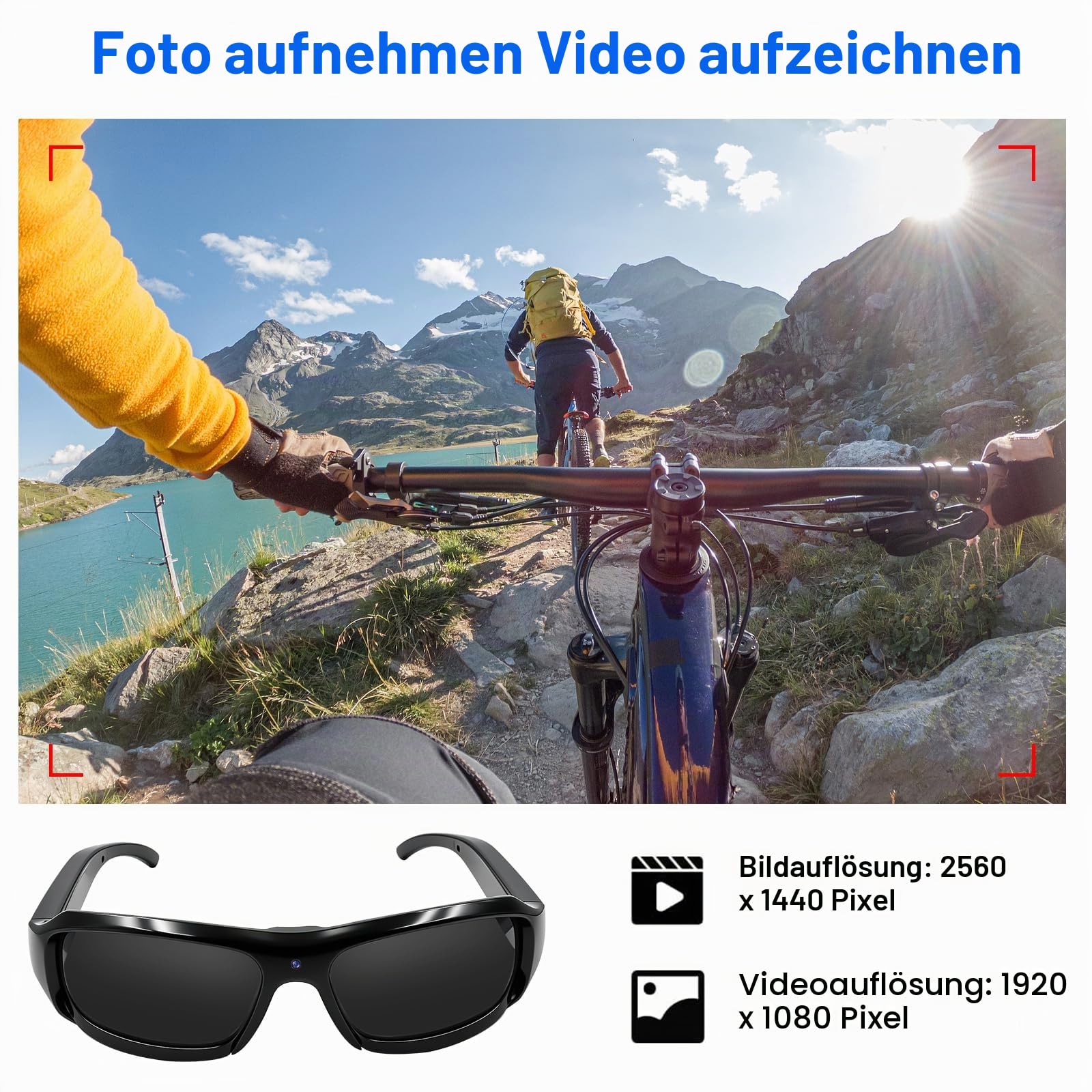 Brille mit Kamera1080P, Mini Action-Cam 16GB Sonnenbrille Polarisiert | 75 Min Aufnahme, Loop-Aufnahme, 256GB MicroSD, IPX5. Ein-Knopf-Bedienung, Für Radfahren Angeln Motorrad