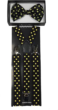 Colors Polka Dot Men Women Bow Tie & Suspender Formal Tuxedo Wear bk w Yellow dot