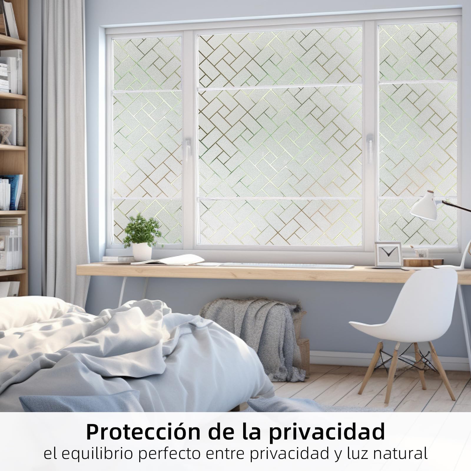 Qualsen Vinilos para Cristales Vinilo Ventana Privacidad Vinilos Ventana Opaco Decorativos Cristales No Adhesión Estática Anti UV para Dormitorio, Cocina Oficina (Blanco, 90x300cm)