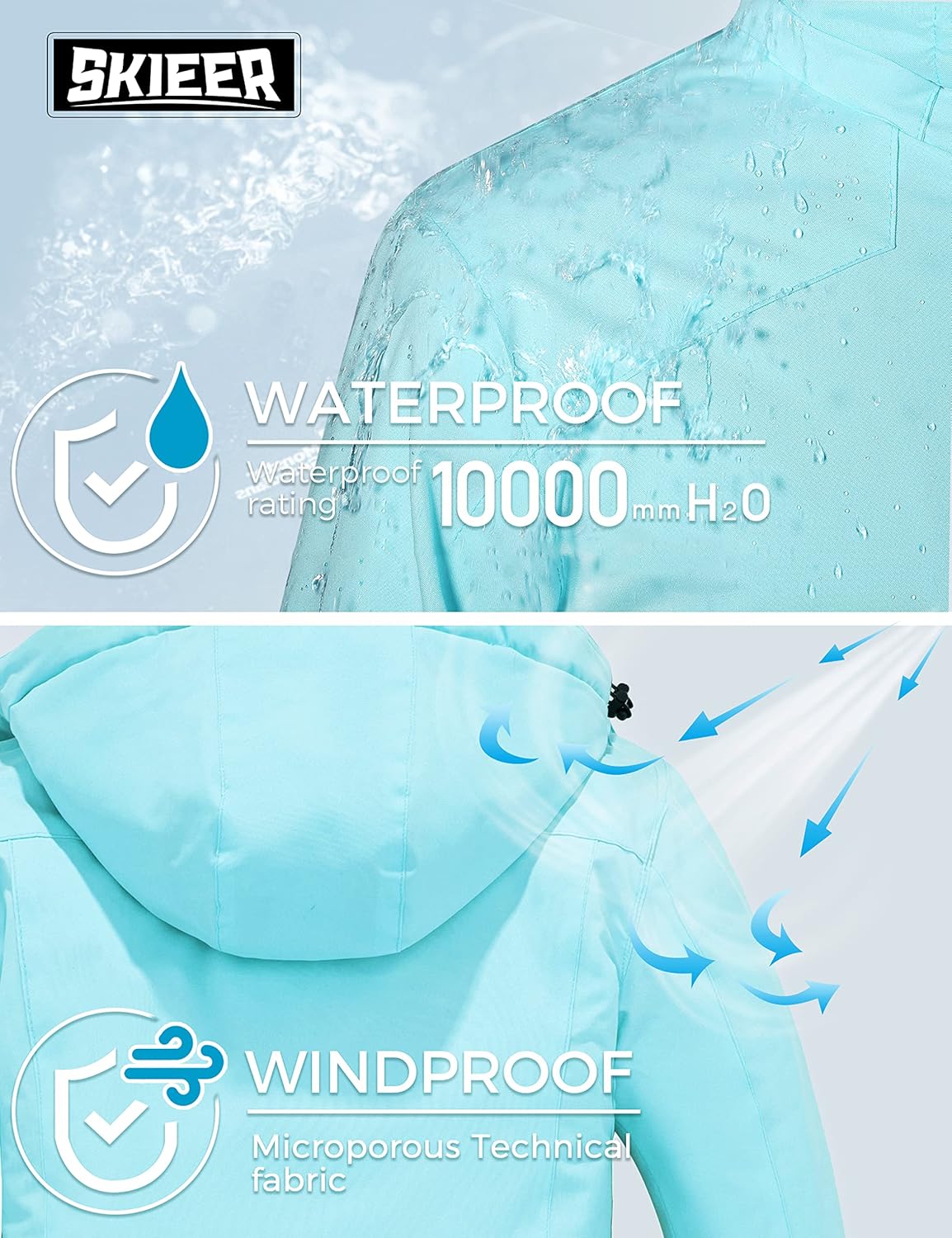 Skieer Women's Waterproof Ski Jacket Warm Winter Coat Fleece Snowboarding Coat - Image 6