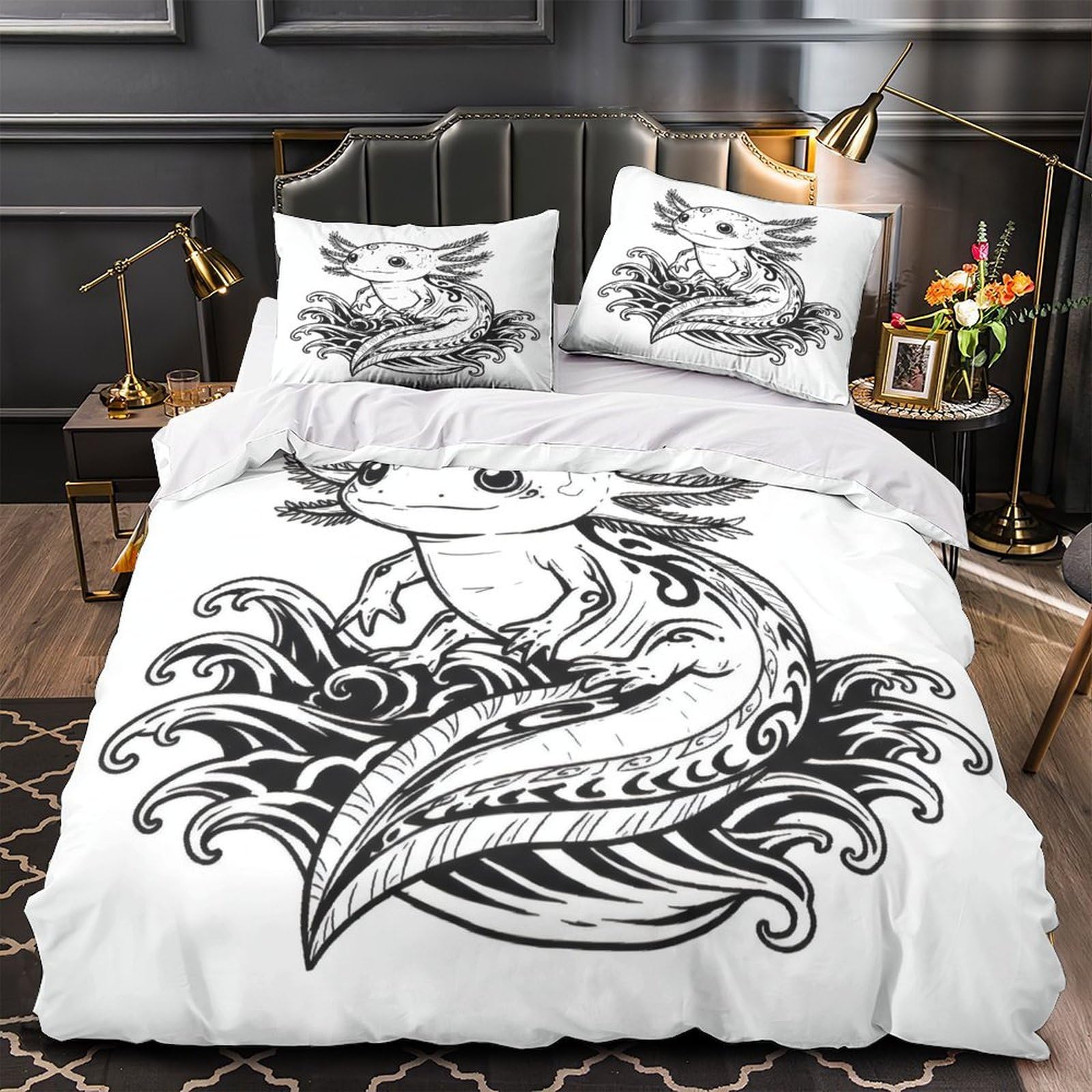 Parure de lit axolotl 200x200 cm avec housse de couette en microfbre 3D pour enfant