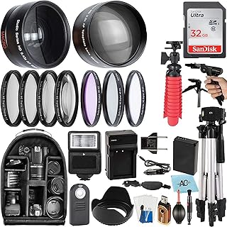 58mm Accessory Bundle for Canon EOS Rebel T7, T6, T5, T3, T100, 4000D, 2000D, 3000D and More with 32GB SanDisk Memory Card, Wide Angle Lens, Telephoto Lens, Tripod, Backpack