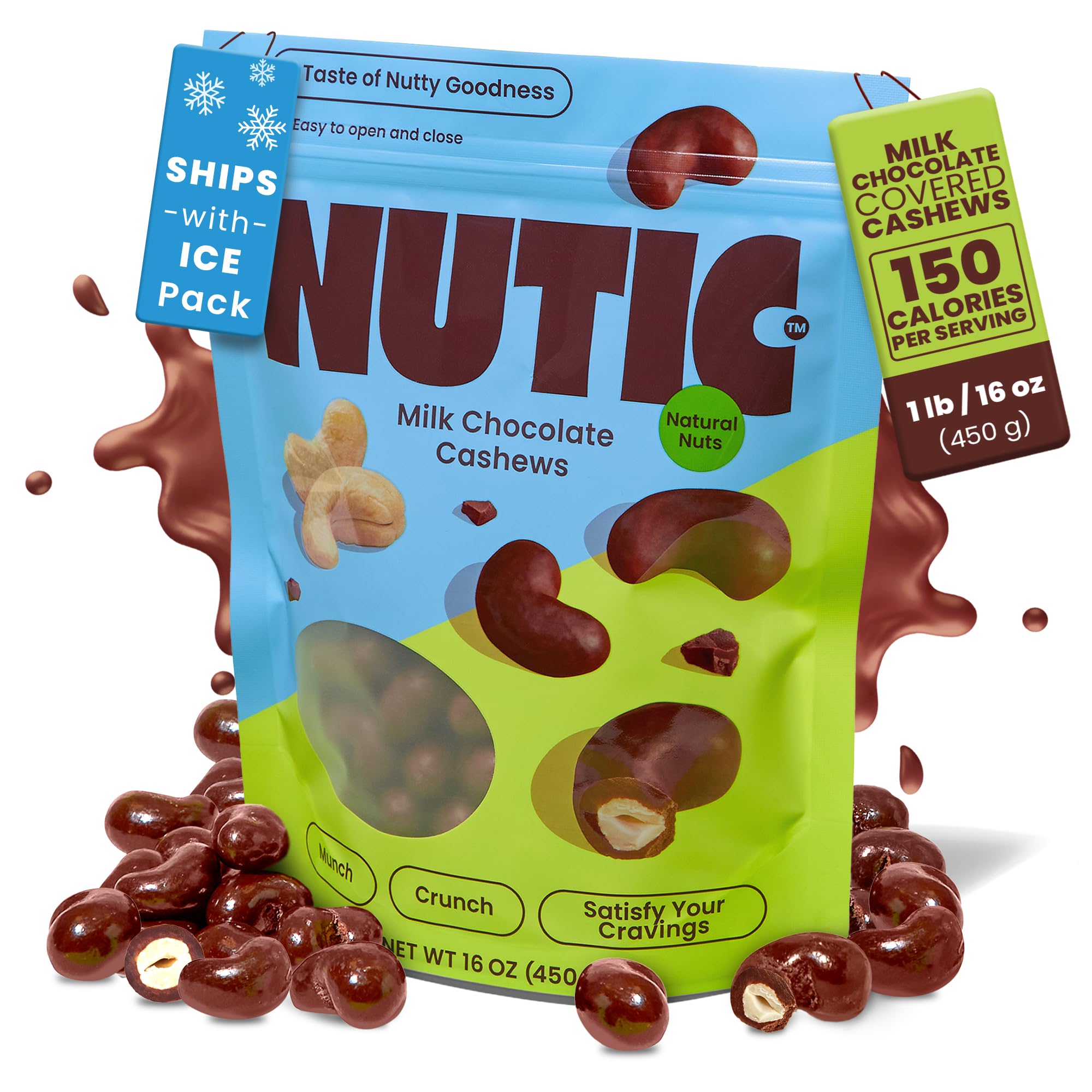Nutic Milk Chocolate Covered Cashews - 1LB, Creamy Delights for Snacking & Gifting, Irresistible Chocolate-Covered Nuts for Holidays and Everyday Indulgence - Made in the USA - (Pack of 1)