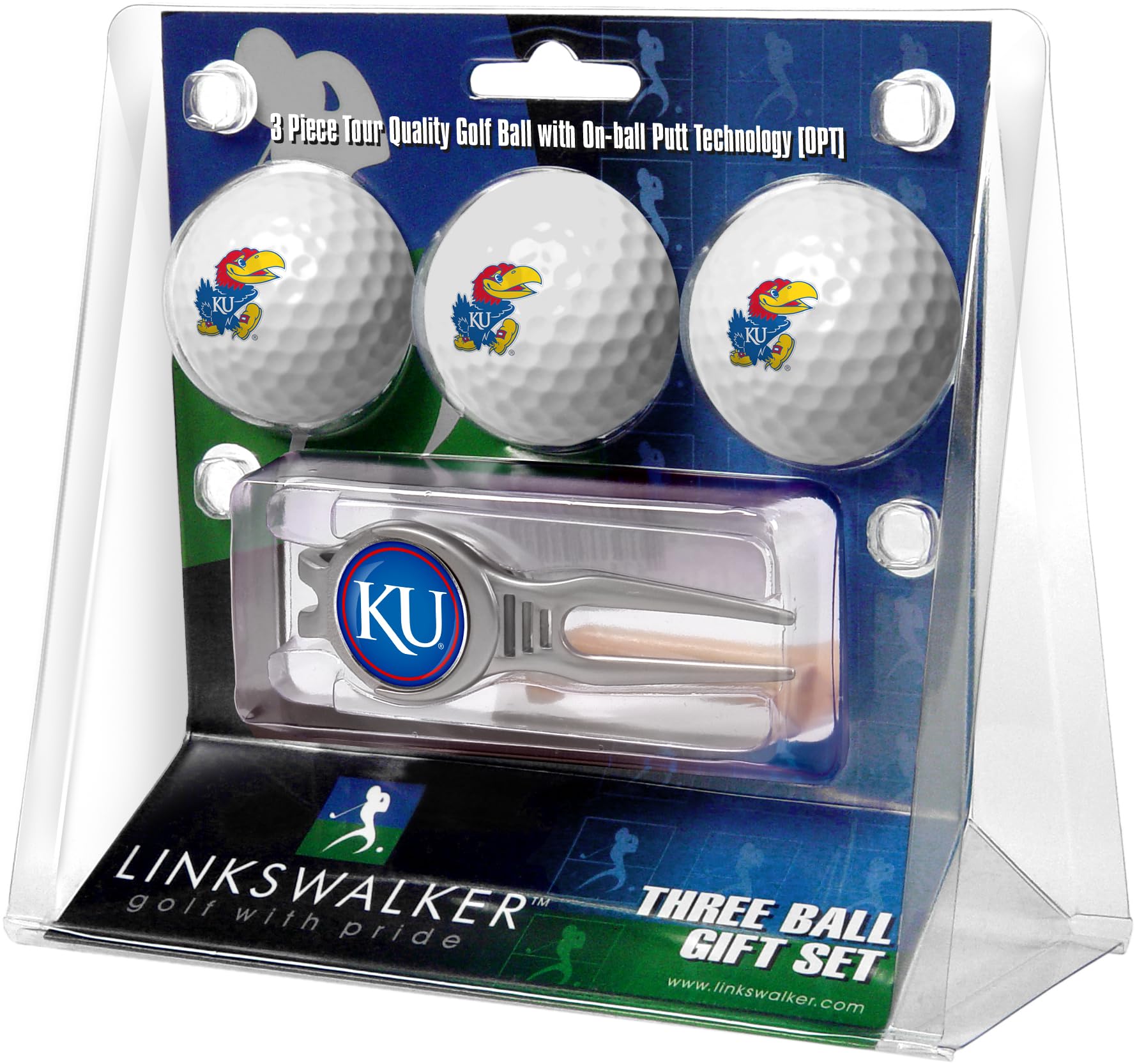 LinksWalkerNCAA Kansas Jayhawk - Kool Tool 3 Ball Gift Pack