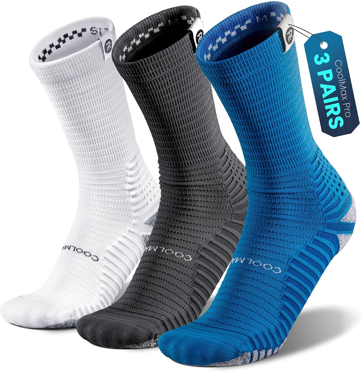 Rahhint Coolmax Quick Dry Anti Blister Compression Running Socks, Anti Slip Cushion Anti Pilling 3 Pairs for Marathon Hiking