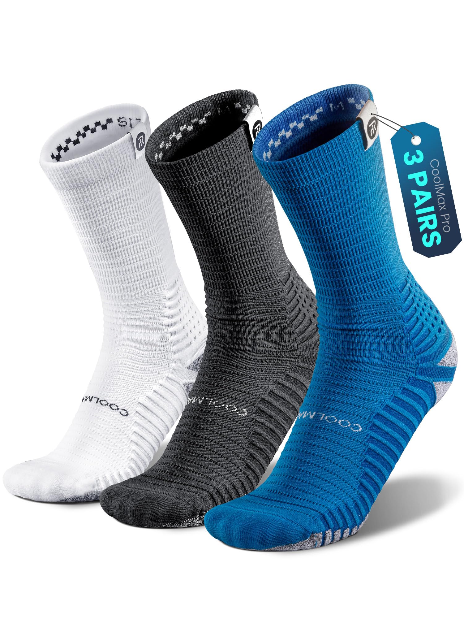 Rahhint Coolmax - Calcetines de compresión antiampollas de secado rápido para correr, con cojín antideslizante, 3 pares para maratón, senderismo