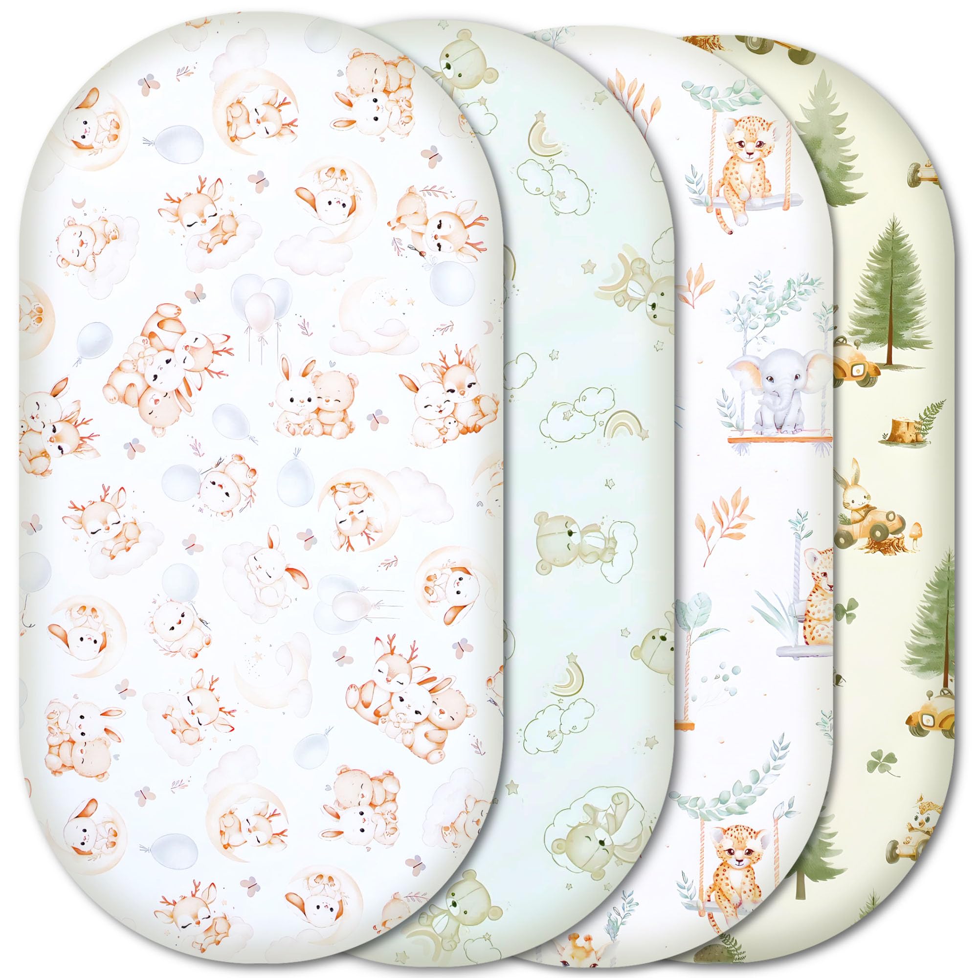 Moses Basket Fitted Sheets – 100% Pure Cotton, Soft & Breathable Baby Bedding Set – 4-Pack Snug Fit Bassinet Sheets for Moses Baskets & Prams - (81x41cm, SET3-4pcs)