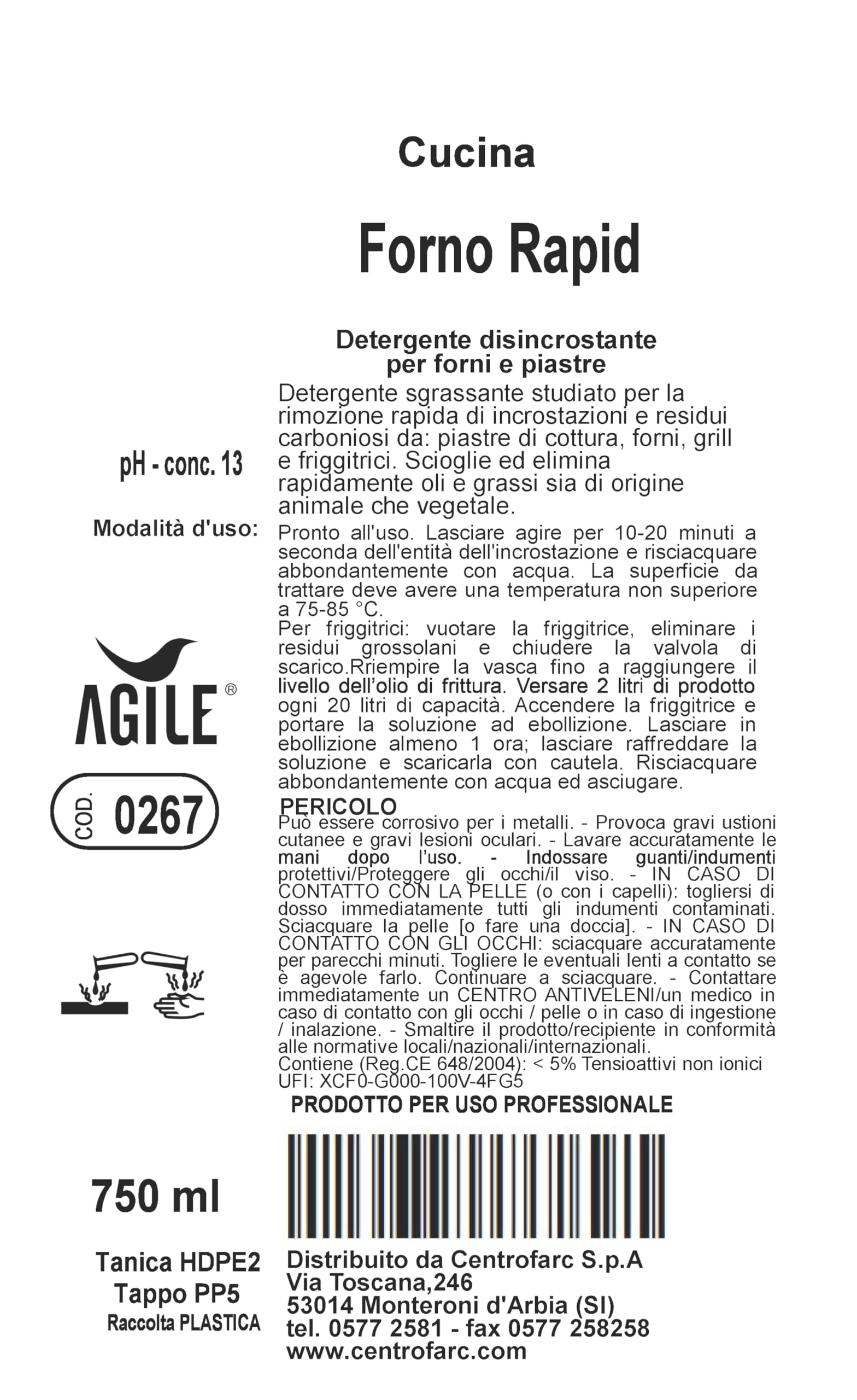 AGILE® FORNO RAPID DETERGENTE DISINCROSTANTE RAPIDO SGRASSANTE PER FORNI E GRILL - 1 cartone da 12 flaconi da 750ml